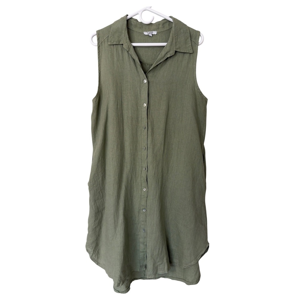 Rosemarine Made in Italy 100% Linen Sleeveless Shirt Dress Olive Green Large